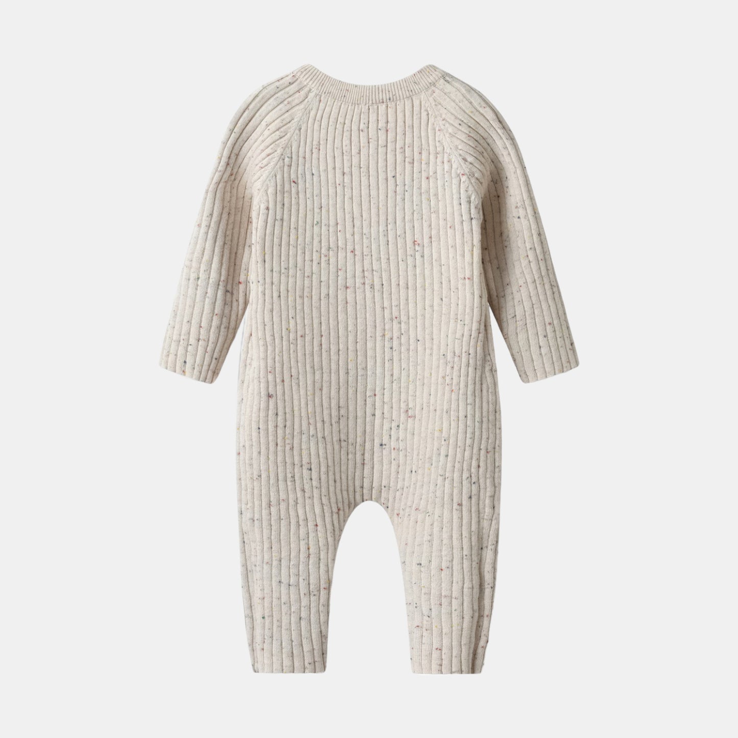 Almond Speckle Knitted Cotton Baby Jumpsuit Back - Bambisserie