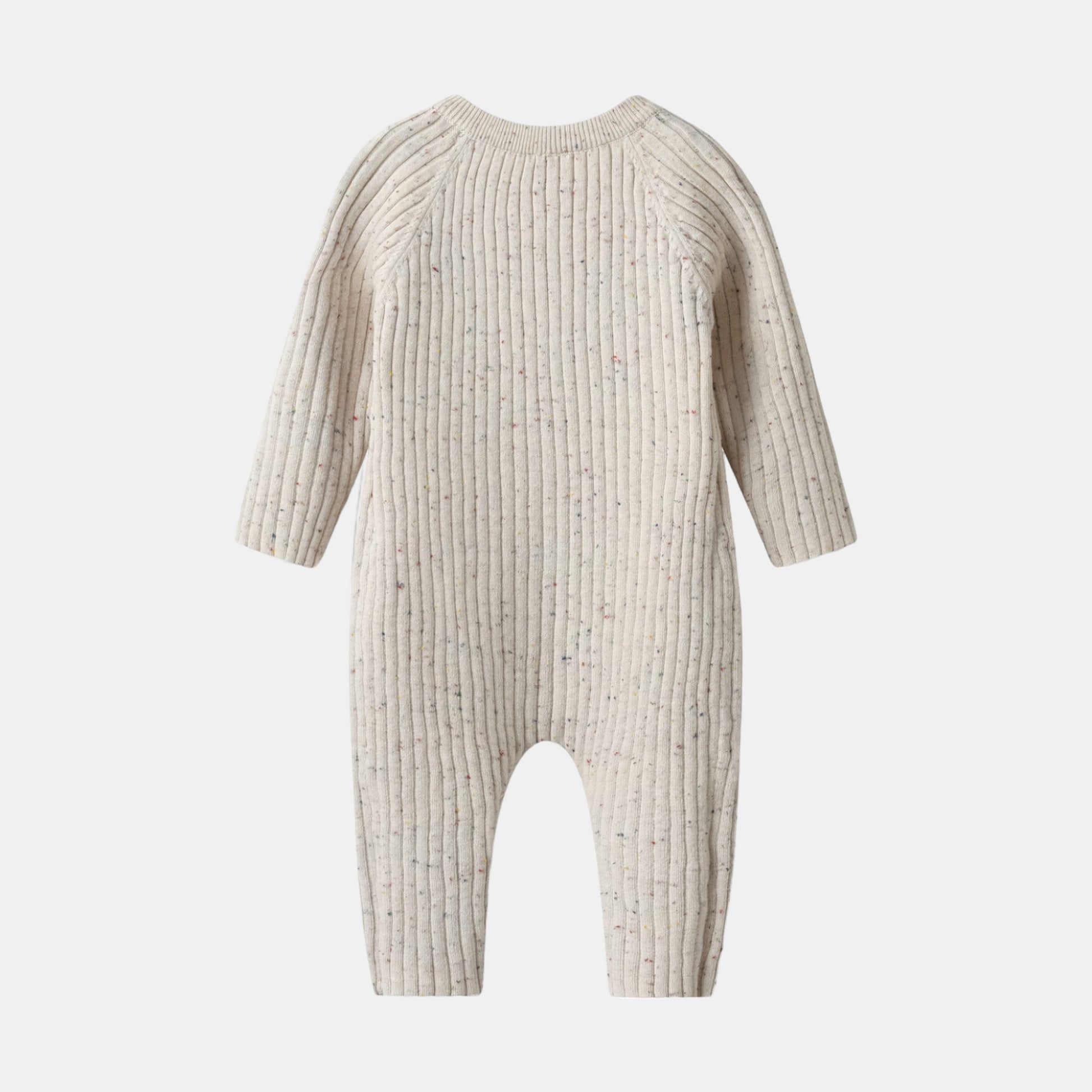 Almond Speckle Knitted Cotton Baby Jumpsuit Back - Bambisserie
