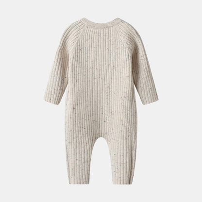 Almond Speckle Knitted Cotton Baby Jumpsuit Back - Bambisserie
