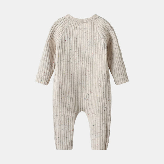 Almond Speckle Knitted Cotton Baby Jumpsuit Back - Bambisserie