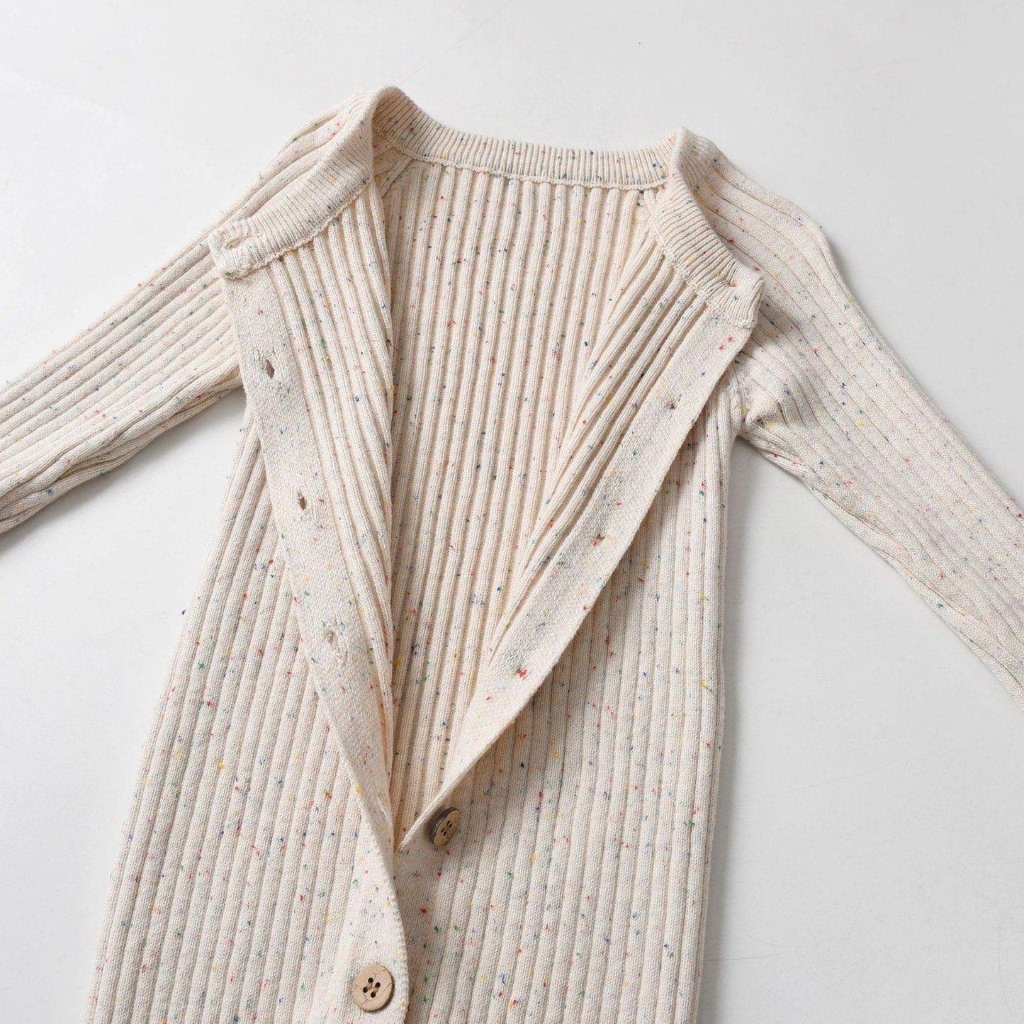Almond Speckle Knitted Cotton Baby Jumpsuit Open Front - Bambisserie