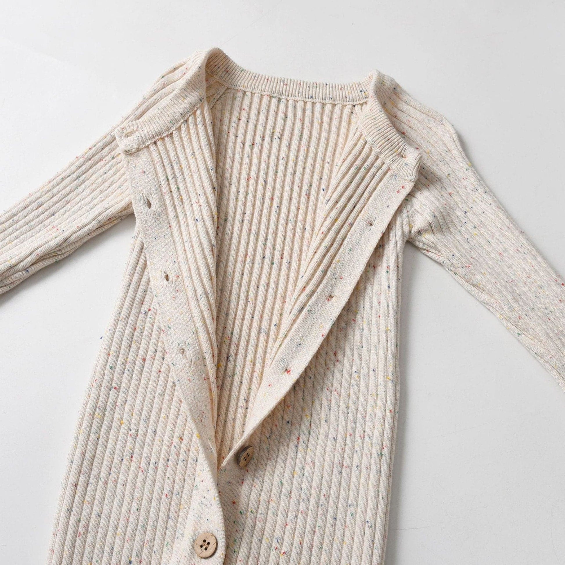 Almond Speckle Knitted Cotton Baby Jumpsuit Open Front - Bambisserie