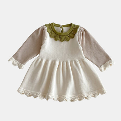 Amara Scallop Knit Dress - Cream/Green (6m-4yrs)