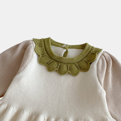 Amara Scallop Knit Dress - Cream/Green (6m-4yrs)