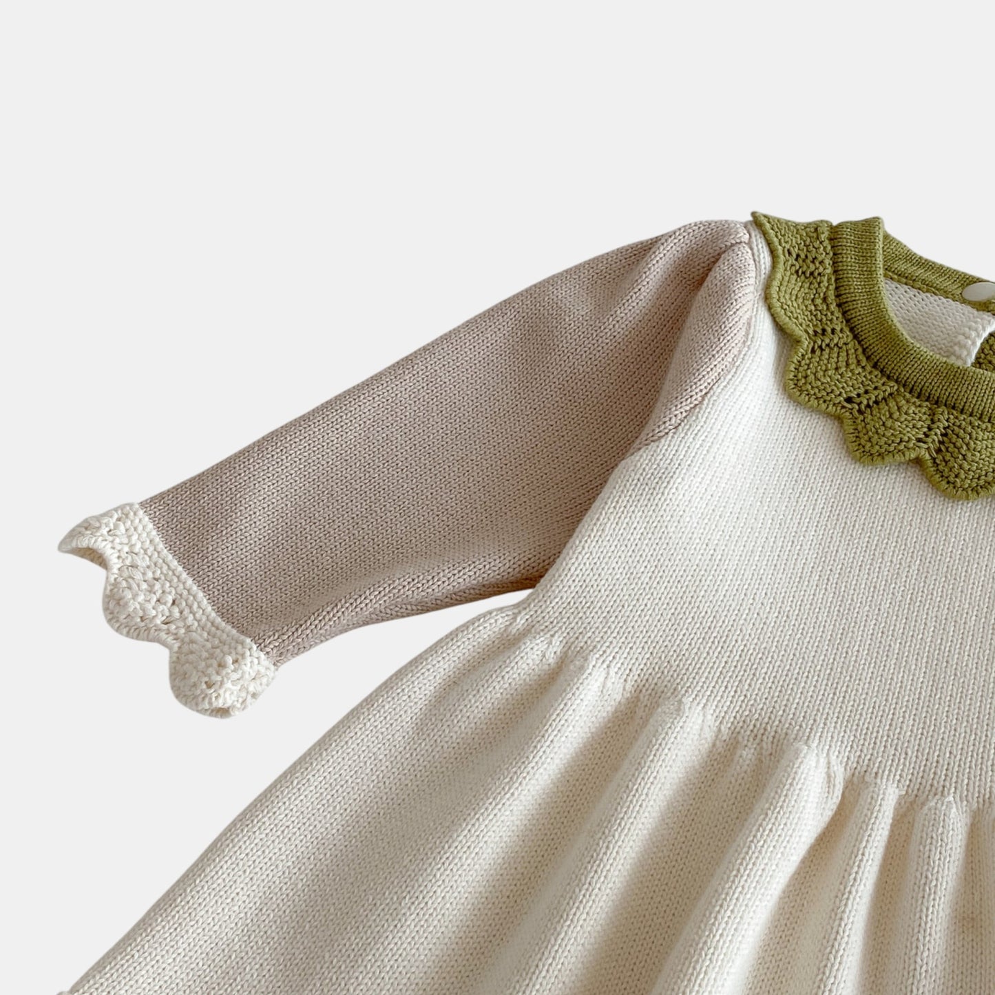 Amara Scallop Knit Dress - Cream/Green (6m-4yrs)