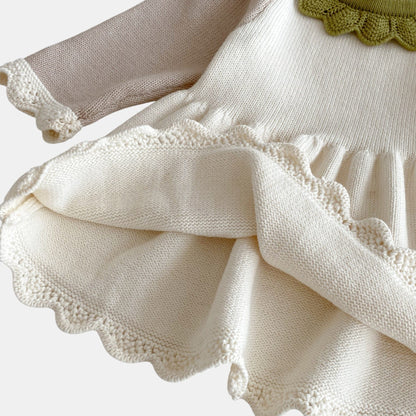 Amara Scallop Knit Dress - Cream/Green (6m-4yrs)