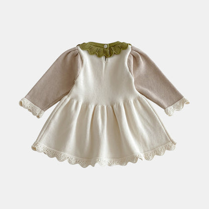 Amara Scallop Knit Dress - Cream/Green (6m-4yrs)