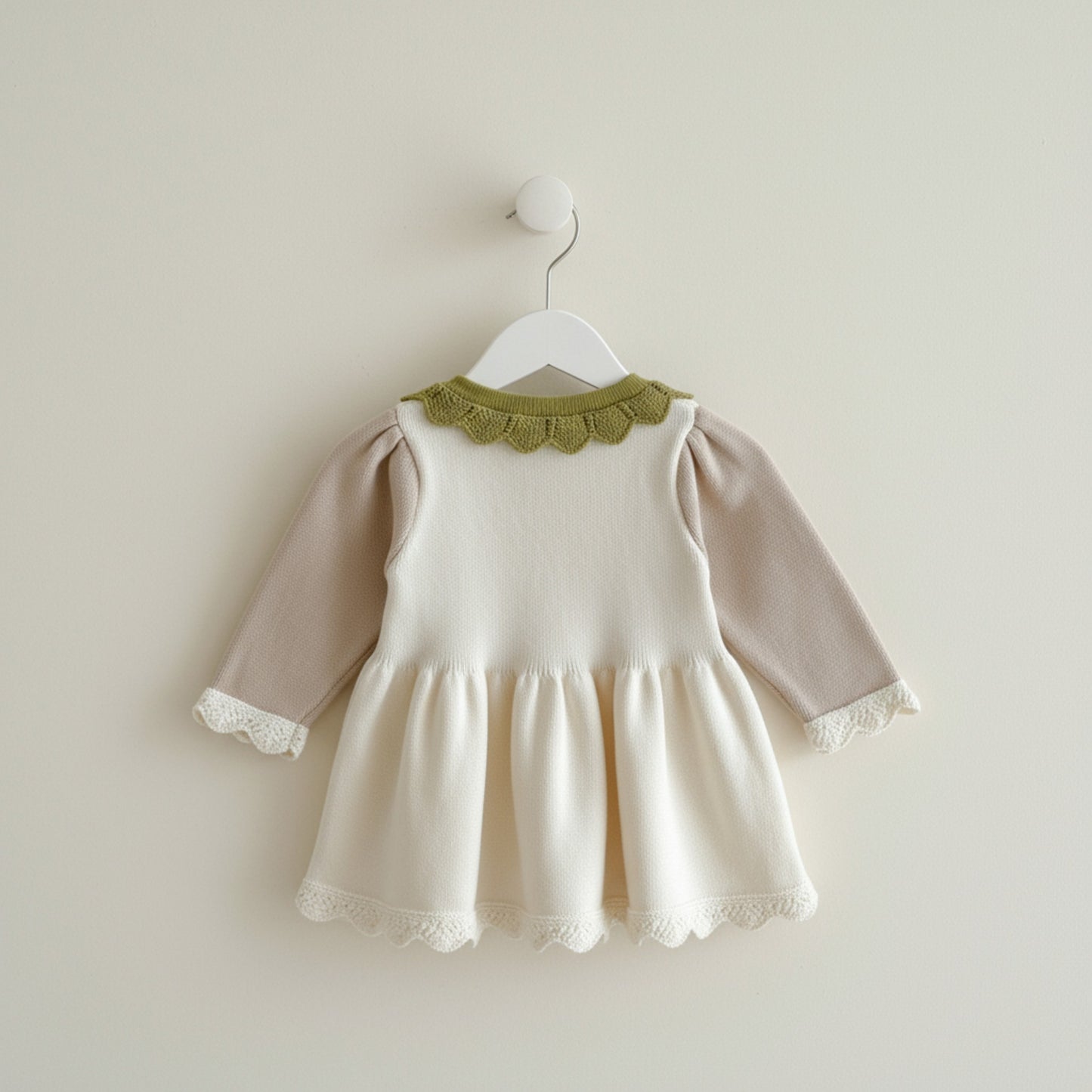 Amara Scallop Knit Dress - Cream/Green (6m-4yrs)