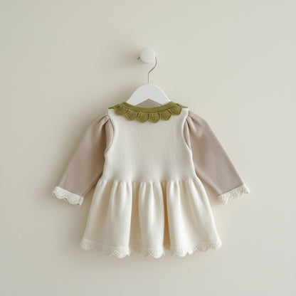Amara Scallop Knit Dress - Cream/Green (6m-4yrs)