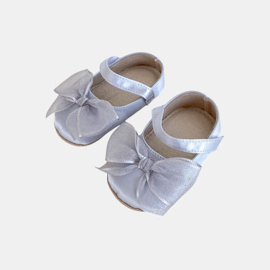 Angel Bow Baby Shoes, Silver (11-13cm)