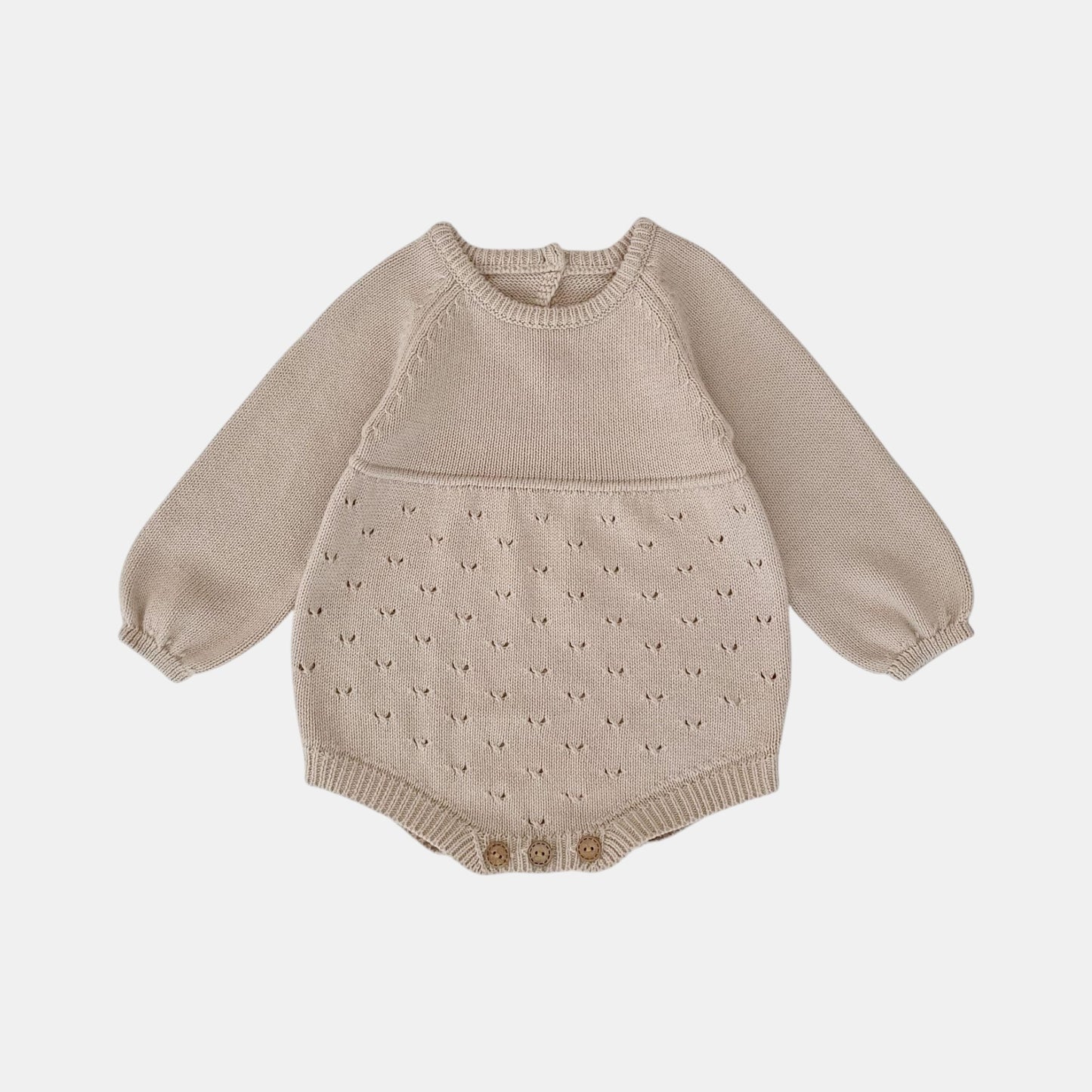 Ansel Pointelle Knit Romper - Taupe (3m-24m)