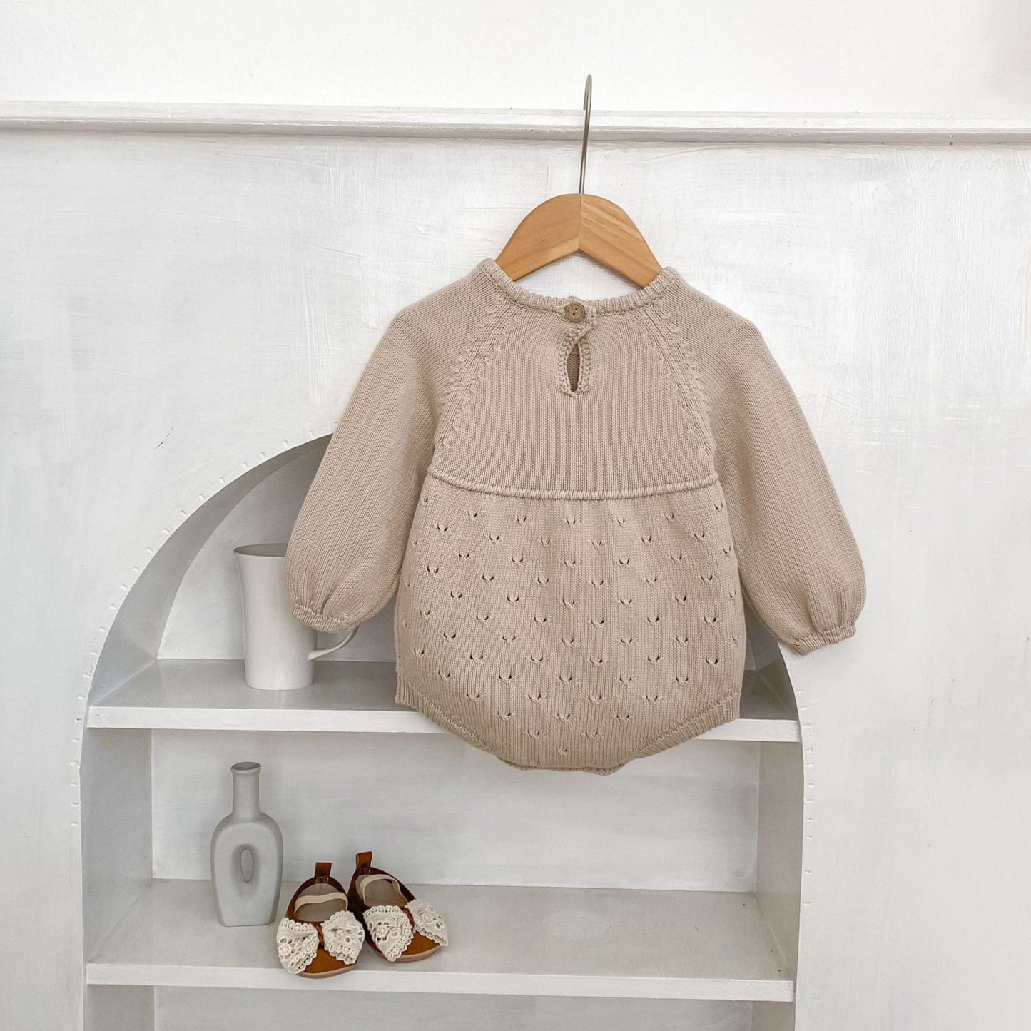Ansel Pointelle Knit Romper - Taupe (3m-24m)