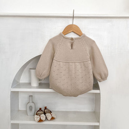 Ansel Pointelle Knit Romper - Taupe (3m-24m)