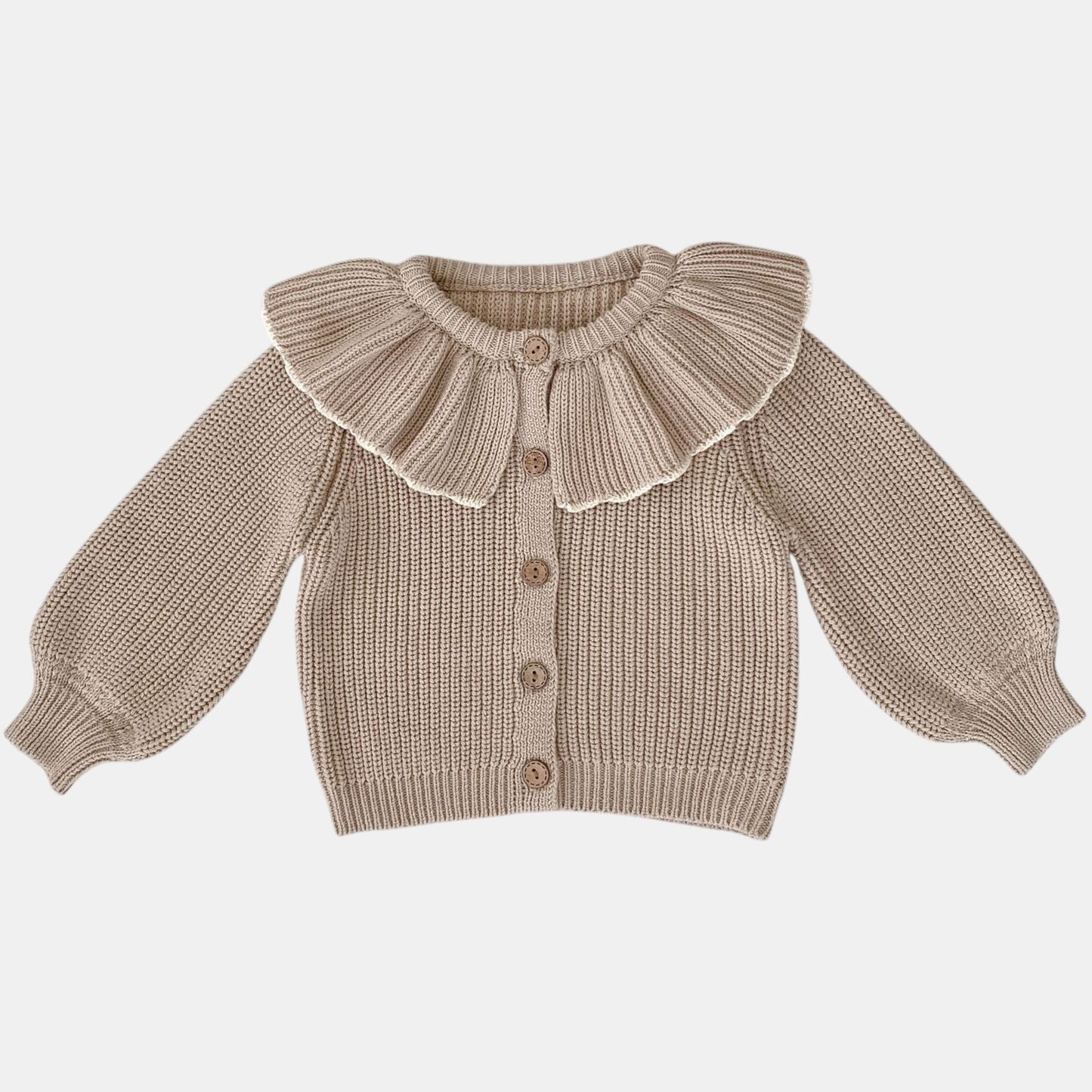Ava Ruffle Knit Cardigan - Khaki (3m-3yrs)