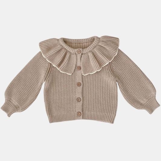 Ava Ruffle Knit Cardigan - Khaki (3m-3yrs)