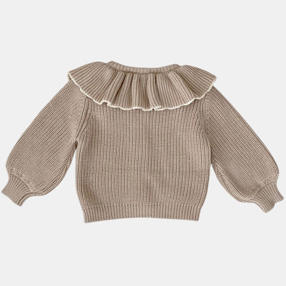 Ava Ruffle Knit Cardigan - Khaki (3m-3yrs)