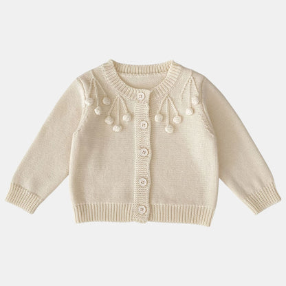 Aven Pom Knit Cardigan - Cream (3m-3yrs)