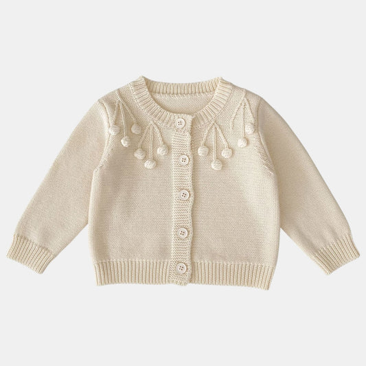 Aven Pom Knit Cardigan - Cream (3m-3yrs)