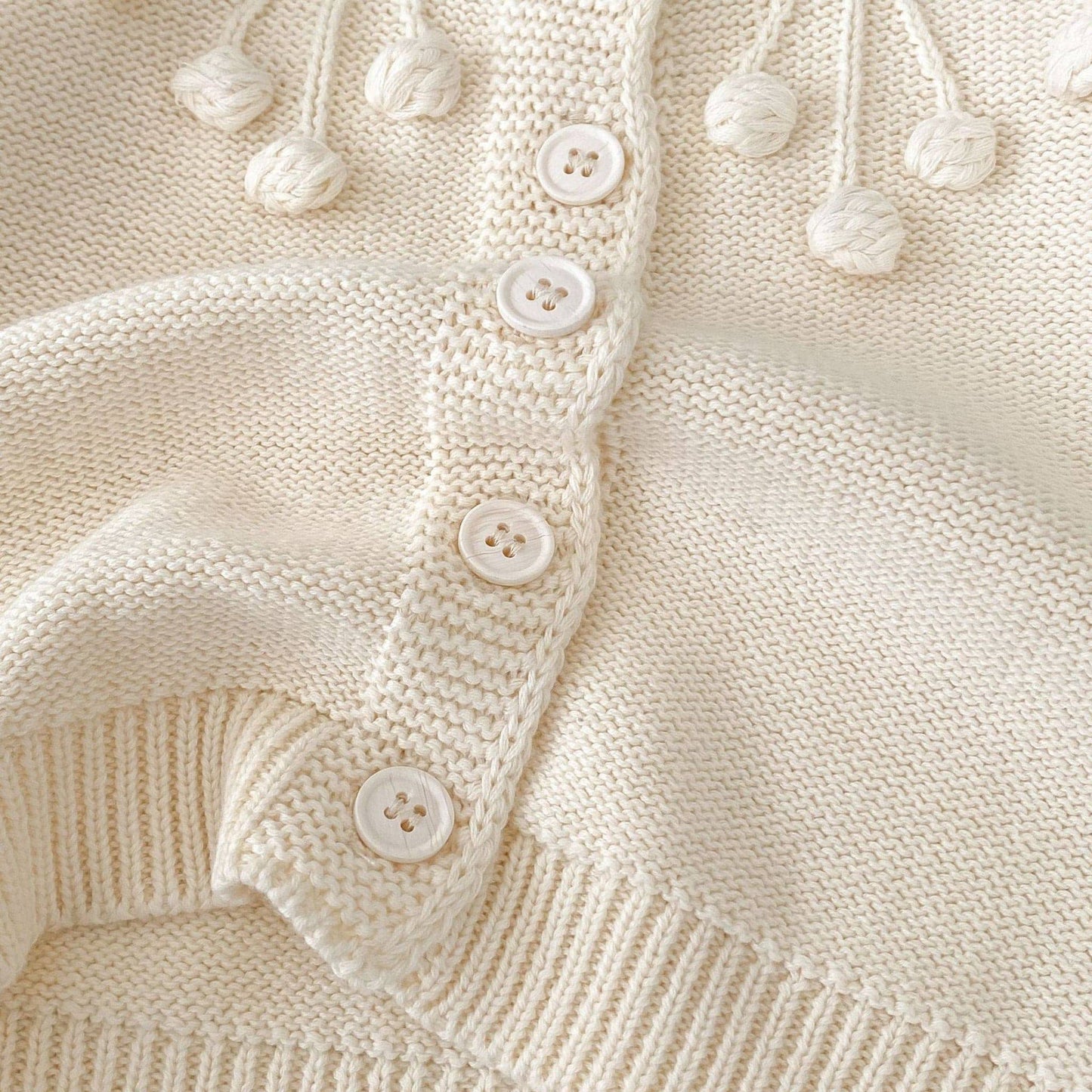 Aven Pom Knit Cardigan - Cream (3m-3yrs)