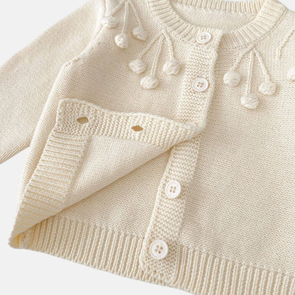 Aven Pom Knit Cardigan - Cream (3m-3yrs)