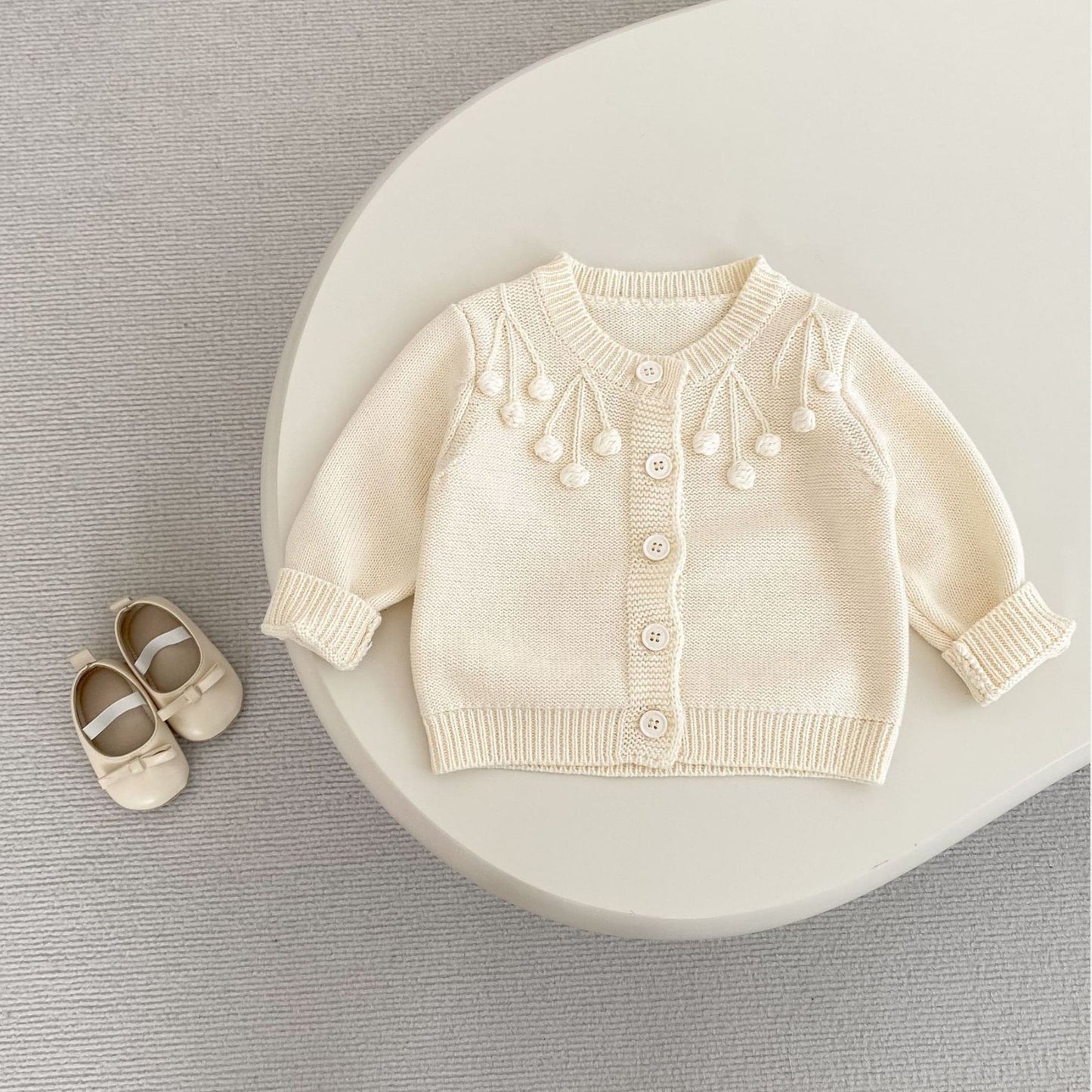 Aven Pom Knit Cardigan - Cream (3m-3yrs)
