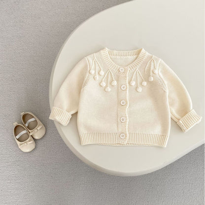 Aven Pom Knit Cardigan - Cream (3m-3yrs)