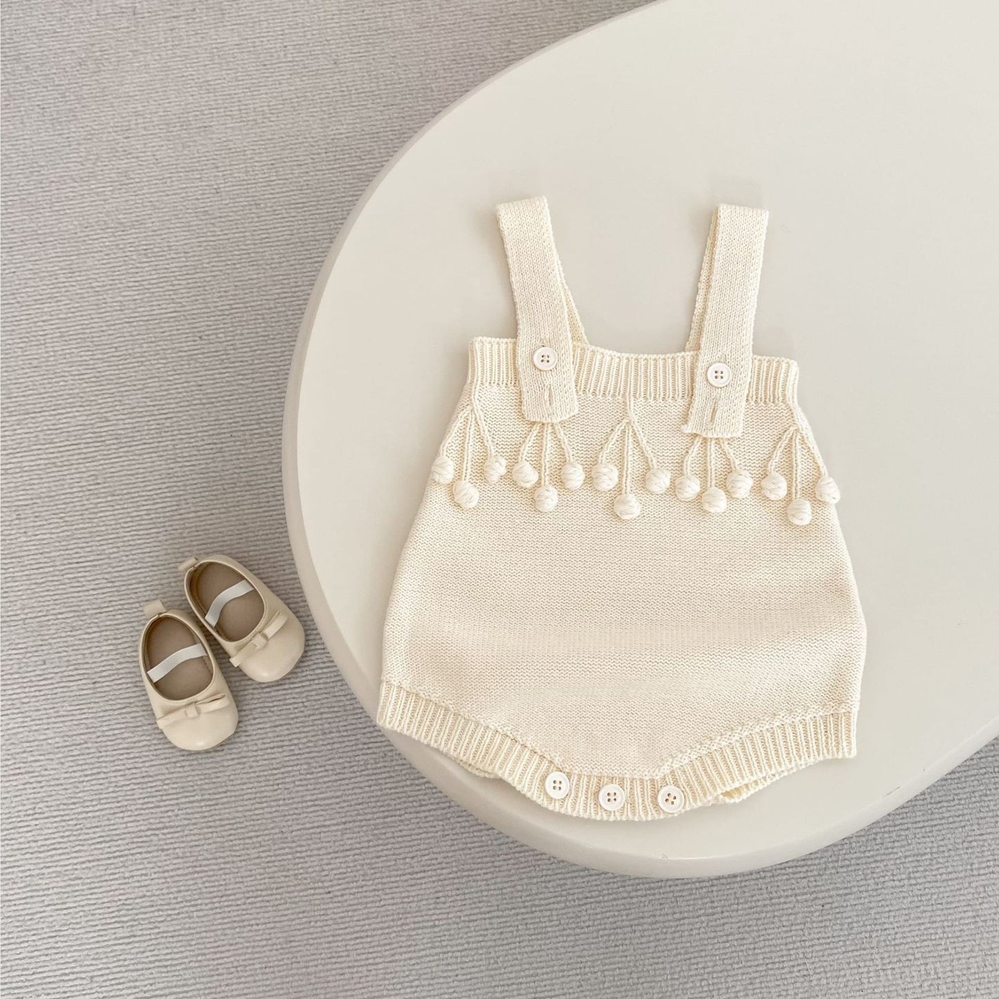 Aven Pom Knit Romper - Cream (3m-3yrs)