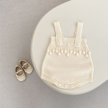 Aven Pom Knit Romper - Cream (3m-3yrs)