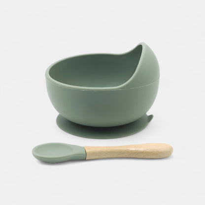 Silicone Suction Bowl & Spoon Set, Avocado - Side View - Bambisserie