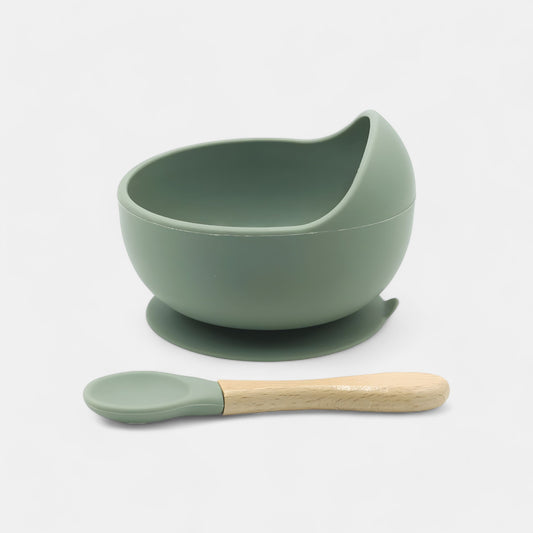 Silicone Suction Bowl & Spoon Set, Avocado - Side View - Bambisserie