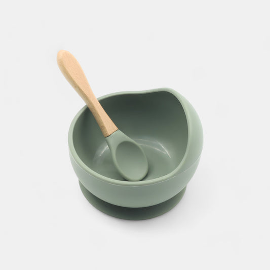 Silicone Suction Bowl & Spoon Set, Avocado - Bambisserie