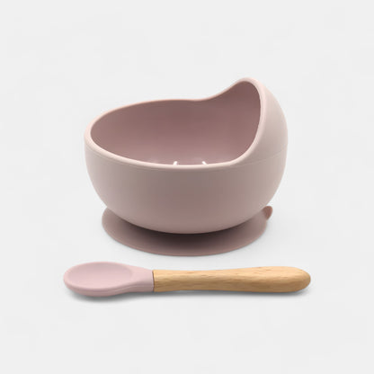 Silicone Suction Bowl & Spoon Set, Blush Pink - Side View - Bambisserie