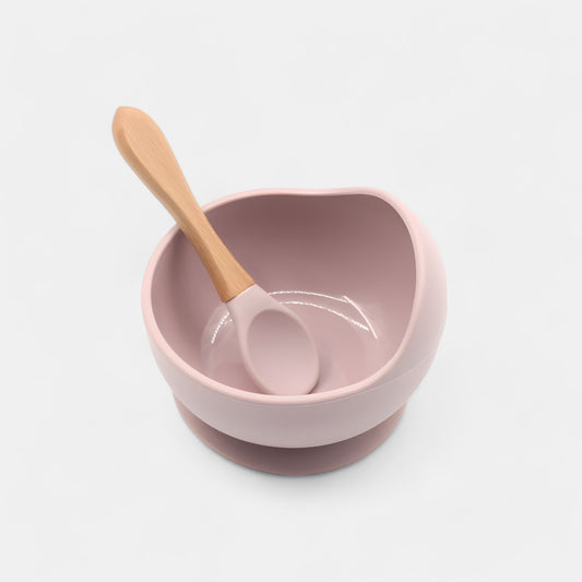 Silicone Suction Bowl & Spoon Set, Blush Pink - Bambisserie
