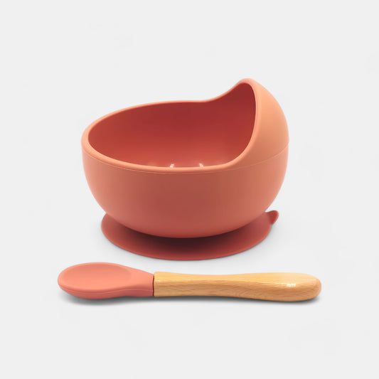 Silicone Suction Bowl & Spoon Set, Caramel - Side View - Bambisserie