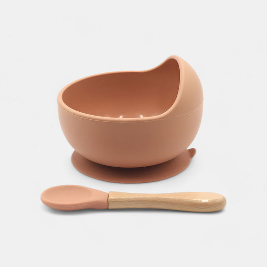 Silicone Suction Bowl & Spoon Set, Carrot - Side View - Bambisserie