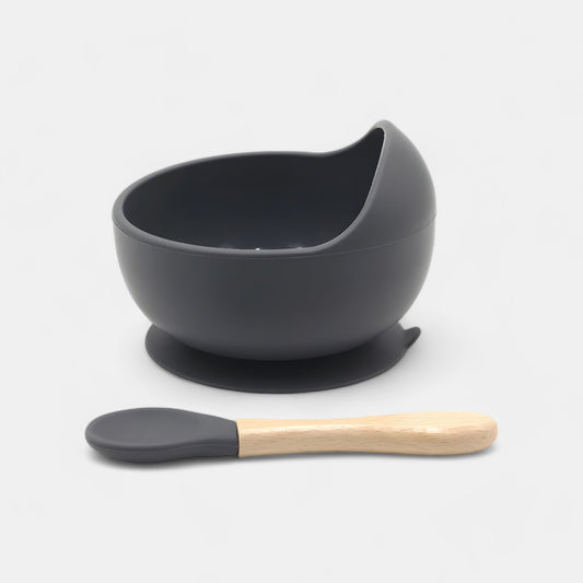 Silicone Suction Bowl & Spoon Set, Ink - Side View - Bambisserie