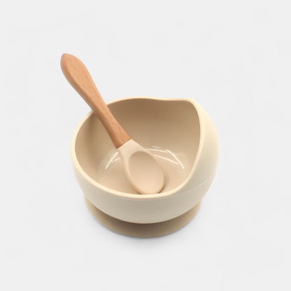 Silicone Suction Bowl & Spoon Set, Milk Tea - Bambisserie