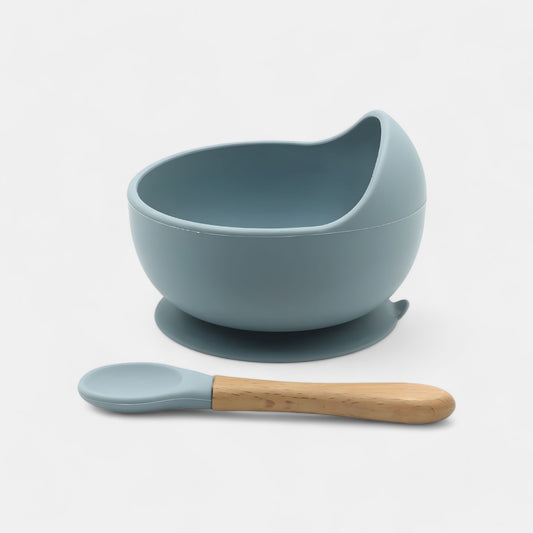 Silicone Suction Bowl & Spoon Set, Mist - Side View - Bambisserie
