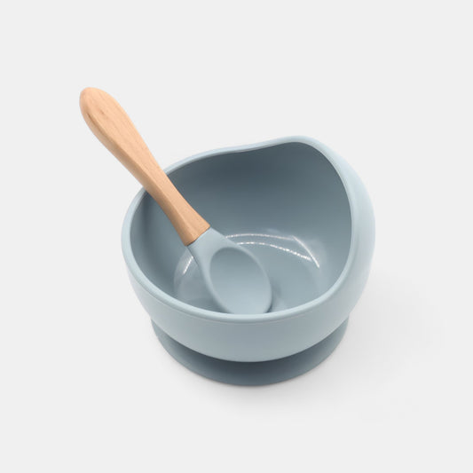 Silicone Suction Bowl & Spoon Set, Mist - Bambisserie