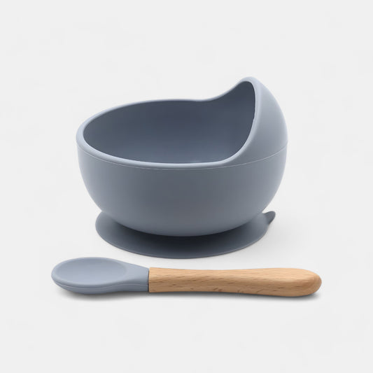 Silicone Suction Bowl & Spoon Set, Pebble - Side View - Bambisserie