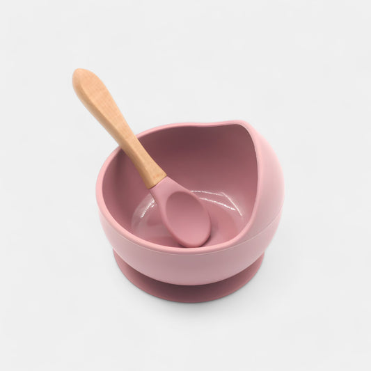Silicone Suction Bowl & Spoon Set, Rose - Bambisserie