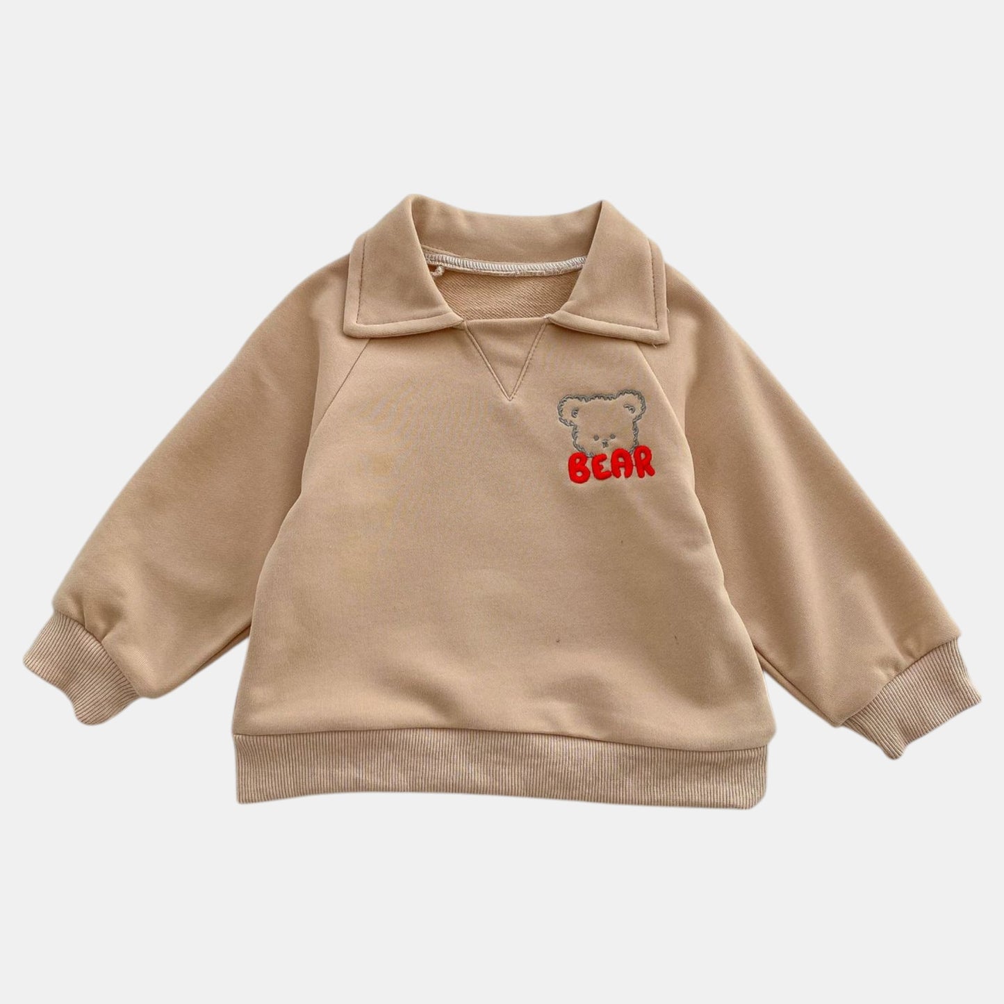 Bear Collar Cotton Lounge Set, Khaki (6m-4yrs)