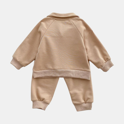 Bear Collar Cotton Lounge Set, Khaki (6m-4yrs)