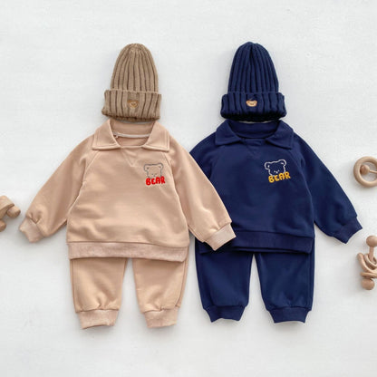 Bear Collar Cotton Lounge Set, Khaki (6m-4yrs)