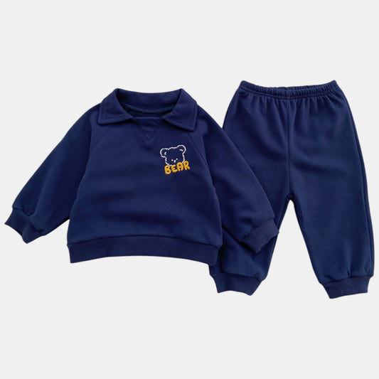 Bear Collar Cotton Lounge Set, Navy (6m-4yrs)