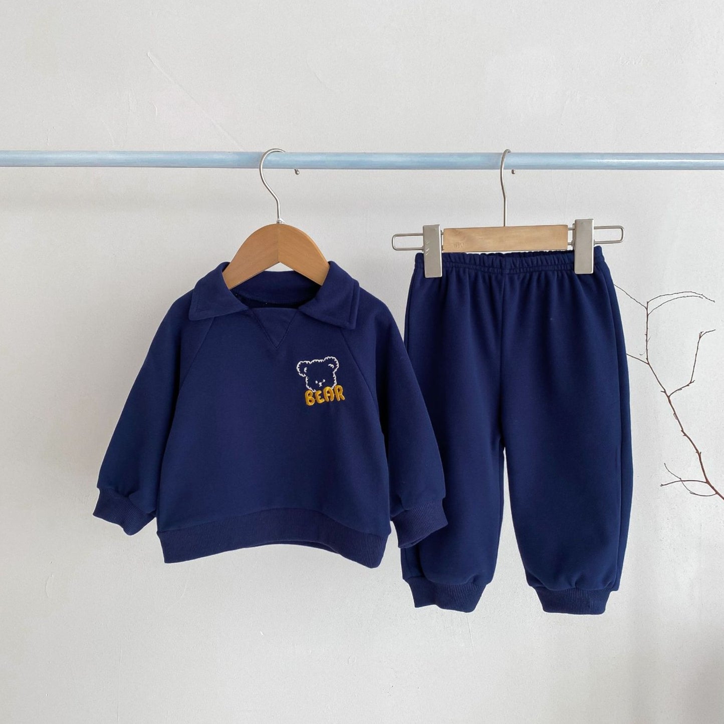 Bear Collar Cotton Lounge Set, Navy (6m-4yrs)