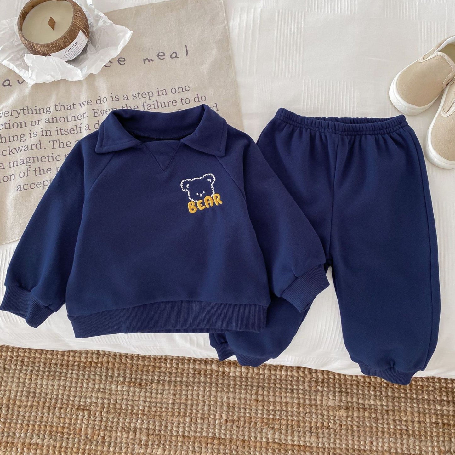 Bear Collar Cotton Lounge Set, Navy (6m-4yrs)