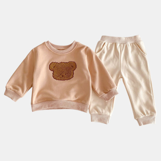 Bear Face Cotton Lounge Set, Golden Beige (6m-4yrs)