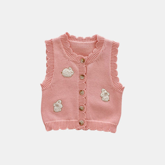 Binky Bunny Cotton Knit Vest, Pink (3m-3yrs)