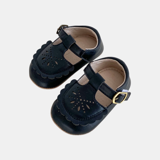 Black Scallop Toe Baby Shoes (11-13cm)
